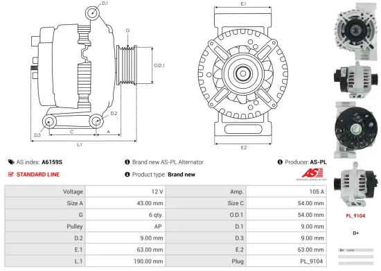 Generator 12 V AS-PL A6159S Bild Generator 12 V AS-PL A6159S