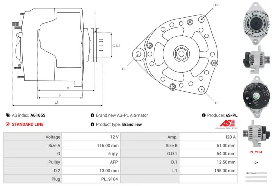 Generator 12 V AS-PL A6165S Bild Generator 12 V AS-PL A6165S