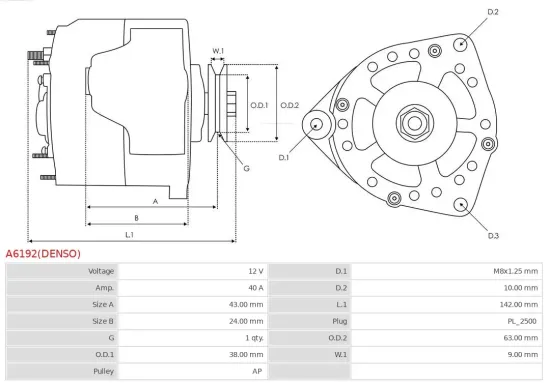 Generator 12 V AS-PL A6192(DENSO) Bild Generator 12 V AS-PL A6192(DENSO)