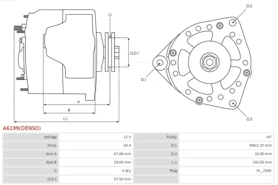 Generator 12 V AS-PL A6199(DENSO) Bild Generator 12 V AS-PL A6199(DENSO)