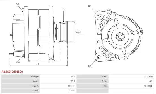 Generator 12 V AS-PL A6200(DENSO) Bild Generator 12 V AS-PL A6200(DENSO)