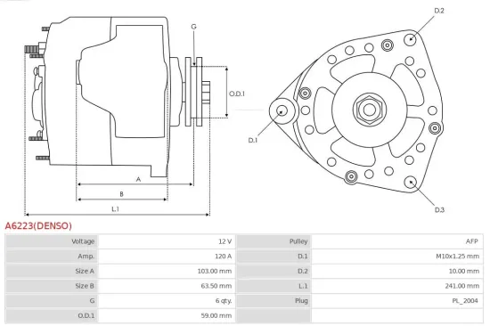 Generator 12 V AS-PL A6223(DENSO) Bild Generator 12 V AS-PL A6223(DENSO)