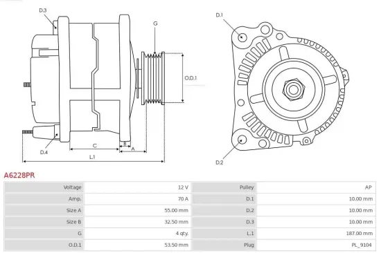 Generator 12 V AS-PL A6228PR Bild Generator 12 V AS-PL A6228PR