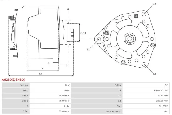 Generator 12 V AS-PL A6230(DENSO) Bild Generator 12 V AS-PL A6230(DENSO)