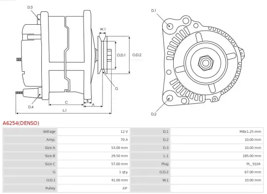 Generator 12 V AS-PL A6254(DENSO) Bild Generator 12 V AS-PL A6254(DENSO)