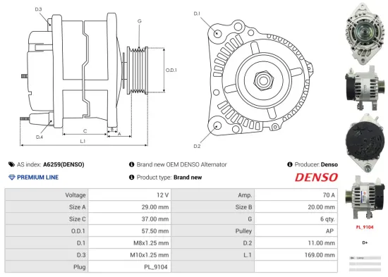 Generator 12 V AS-PL A6259(DENSO) Bild Generator 12 V AS-PL A6259(DENSO)