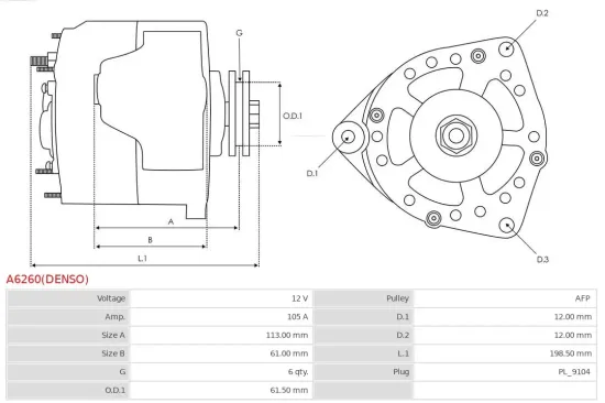 Generator 12 V AS-PL A6260(DENSO) Bild Generator 12 V AS-PL A6260(DENSO)