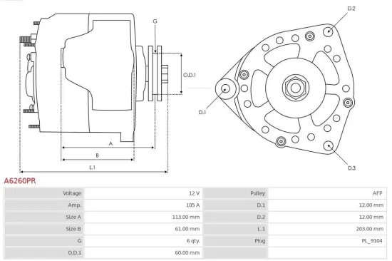 Generator 12 V AS-PL A6260PR Bild Generator 12 V AS-PL A6260PR