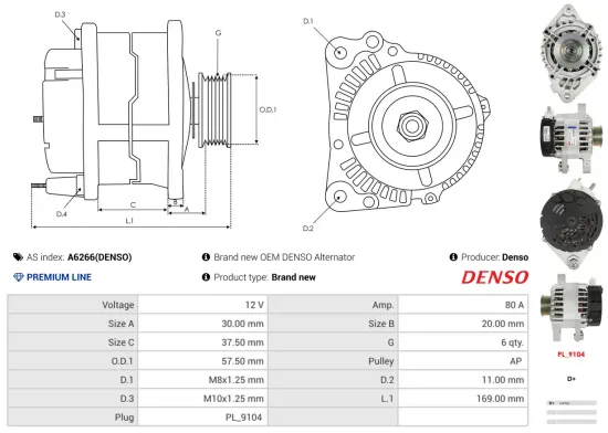 Generator 12 V AS-PL A6266(DENSO) Bild Generator 12 V AS-PL A6266(DENSO)