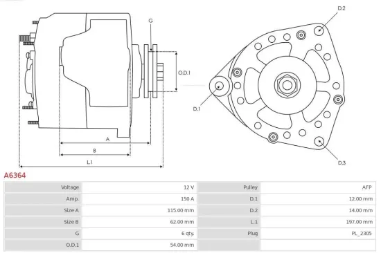 Generator 12 V AS-PL A6364 Bild Generator 12 V AS-PL A6364