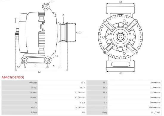Generator 12 V AS-PL A6403(DENSO) Bild Generator 12 V AS-PL A6403(DENSO)