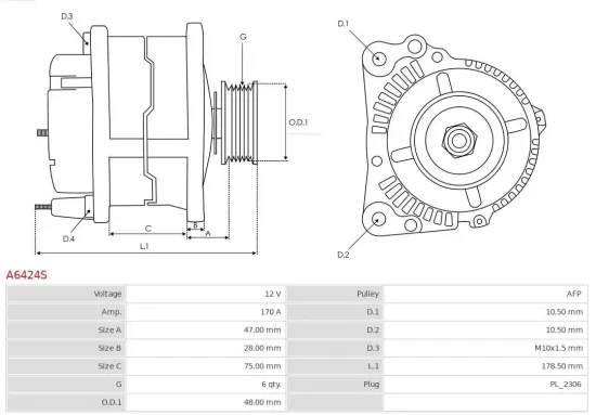 Generator 12 V AS-PL A6424S Bild Generator 12 V AS-PL A6424S