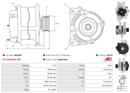 Generator 12 V AS-PL A6470S Bild Generator 12 V AS-PL A6470S