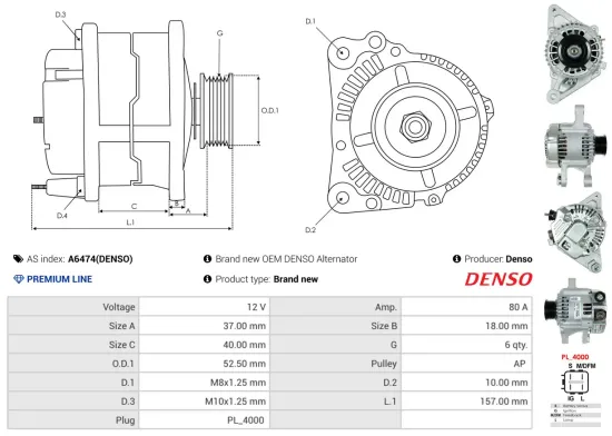 Generator 12 V AS-PL A6474(DENSO) Bild Generator 12 V AS-PL A6474(DENSO)
