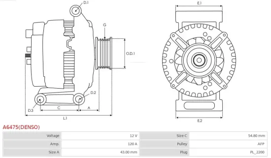 Generator 12 V AS-PL A6475(DENSO) Bild Generator 12 V AS-PL A6475(DENSO)