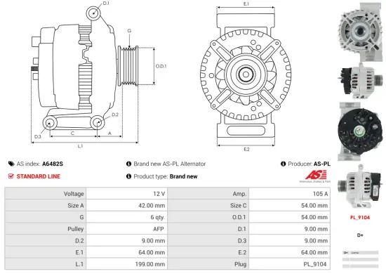 Generator 12 V AS-PL A6482S Bild Generator 12 V AS-PL A6482S