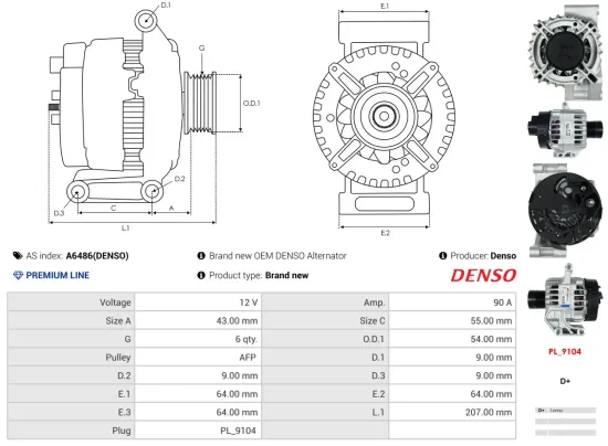 Generator 12 V AS-PL A6486(DENSO) Bild Generator 12 V AS-PL A6486(DENSO)