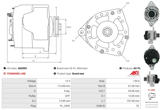 Generator 12 V AS-PL A6509S Bild Generator 12 V AS-PL A6509S
