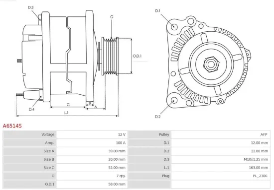 Generator 12 V AS-PL A6514S Bild Generator 12 V AS-PL A6514S