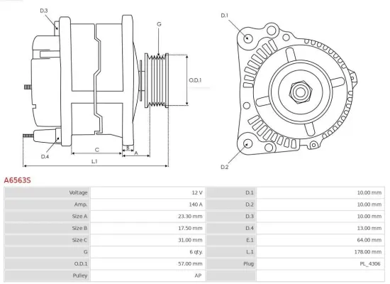 Generator 12 V AS-PL A6563S Bild Generator 12 V AS-PL A6563S