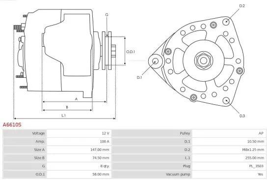 Generator 12 V AS-PL A6610S Bild Generator 12 V AS-PL A6610S