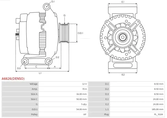 Generator 12 V AS-PL A6626(DENSO) Bild Generator 12 V AS-PL A6626(DENSO)