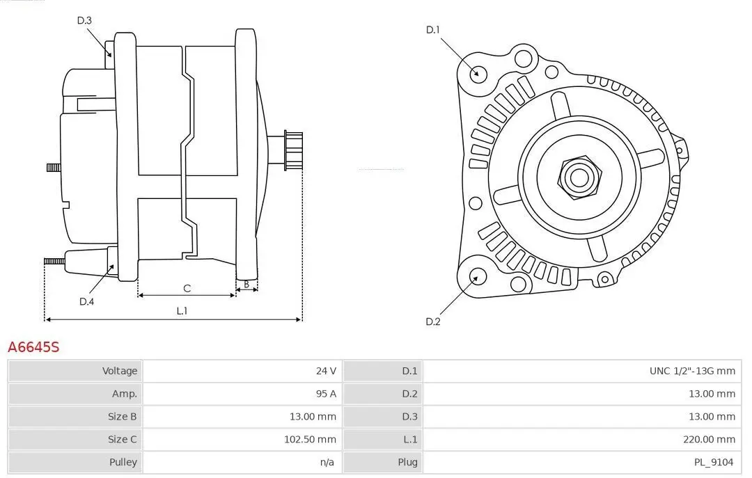 Generator 24 V AS-PL A6645S Bild Generator 24 V AS-PL A6645S