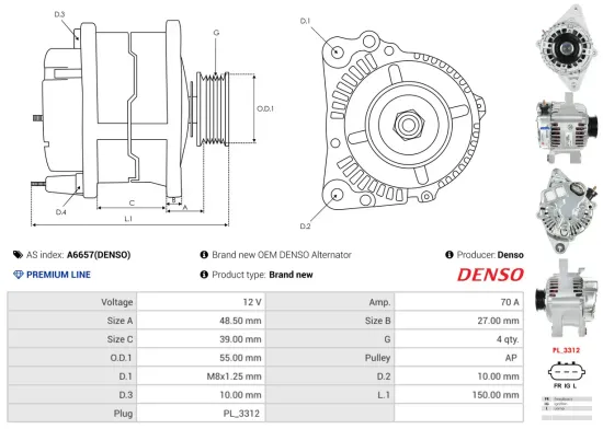 Generator 12 V AS-PL A6657(DENSO) Bild Generator 12 V AS-PL A6657(DENSO)