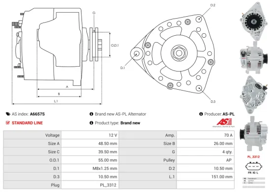 Generator 12 V AS-PL A6657S Bild Generator 12 V AS-PL A6657S