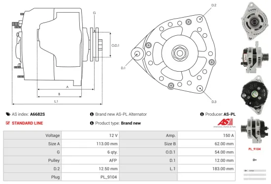 Generator 12 V AS-PL A6682S Bild Generator 12 V AS-PL A6682S