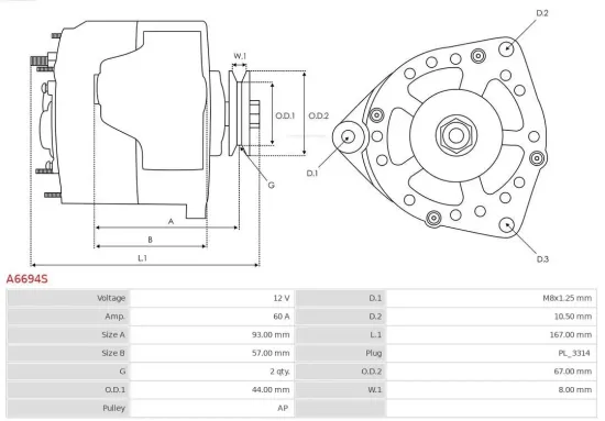 Generator 12 V AS-PL A6694S Bild Generator 12 V AS-PL A6694S