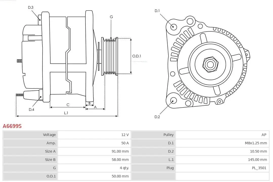 Generator 12 V AS-PL A6699S Bild Generator 12 V AS-PL A6699S