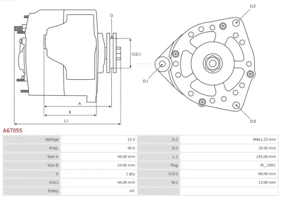 Generator 12 V AS-PL A6705S Bild Generator 12 V AS-PL A6705S