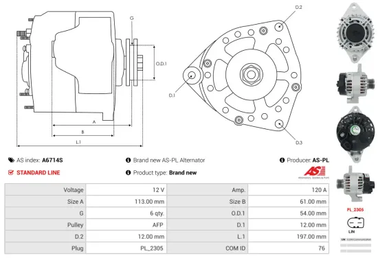 Generator 12 V AS-PL A6714S Bild Generator 12 V AS-PL A6714S