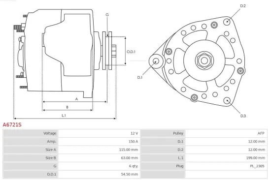 Generator 12 V AS-PL A6721S Bild Generator 12 V AS-PL A6721S
