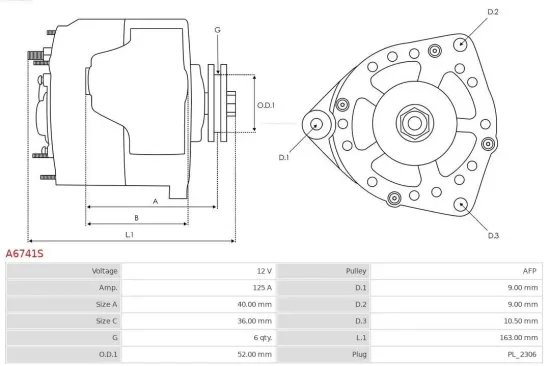 Generator 12 V AS-PL A6741S Bild Generator 12 V AS-PL A6741S
