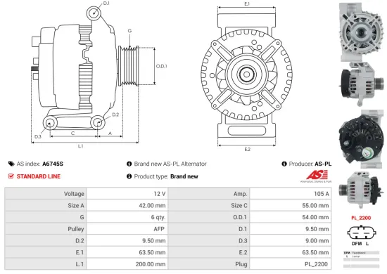 Generator 12 V AS-PL A6745S Bild Generator 12 V AS-PL A6745S