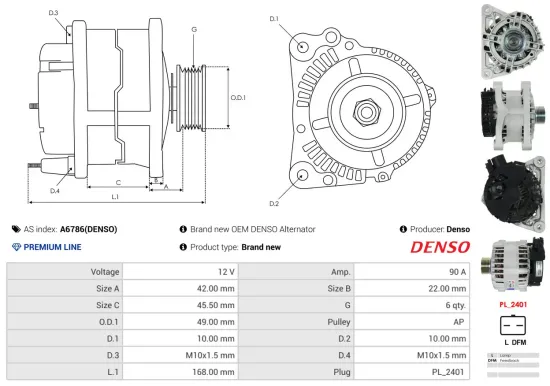 Generator 12 V AS-PL A6786(DENSO) Bild Generator 12 V AS-PL A6786(DENSO)