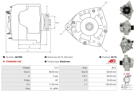 Generator 12 V AS-PL A6799S Bild Generator 12 V AS-PL A6799S