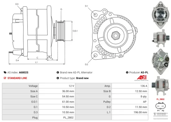 Generator 12 V AS-PL A6802S Bild Generator 12 V AS-PL A6802S