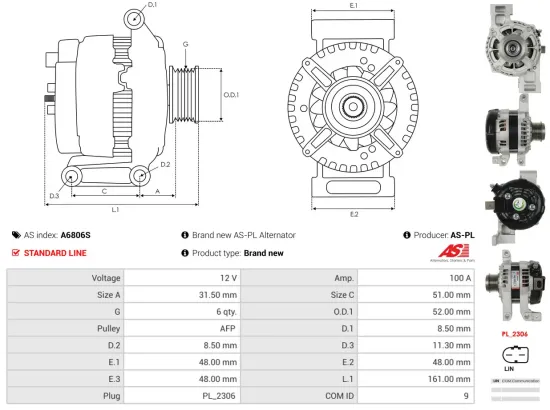 Generator 12 V AS-PL A6806S Bild Generator 12 V AS-PL A6806S