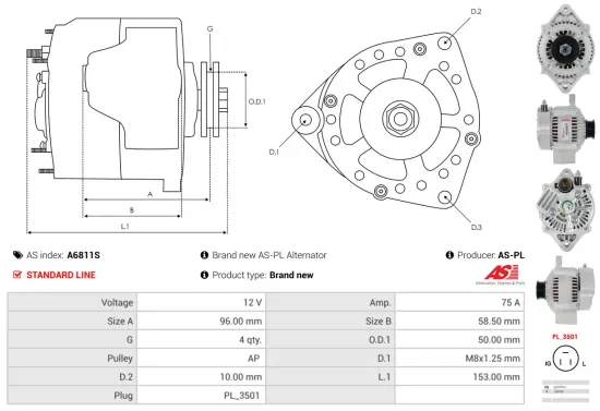 Generator 12 V AS-PL A6811S Bild Generator 12 V AS-PL A6811S