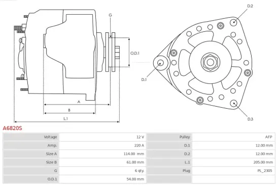 Generator 12 V AS-PL A6820S Bild Generator 12 V AS-PL A6820S