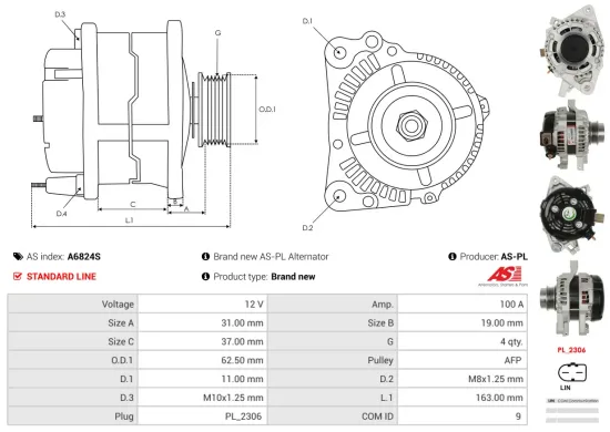Generator 12 V AS-PL A6824S Bild Generator 12 V AS-PL A6824S
