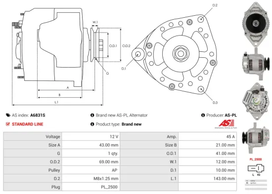 Generator 12 V AS-PL A6831S Bild Generator 12 V AS-PL A6831S