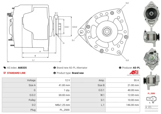 Generator 12 V AS-PL A6832S Bild Generator 12 V AS-PL A6832S