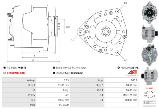 Generator 12 V AS-PL A6851S Bild Generator 12 V AS-PL A6851S
