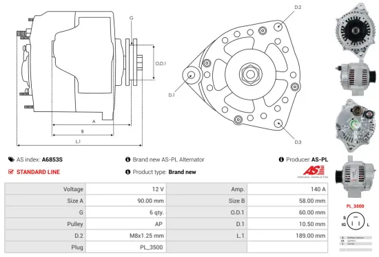 Generator 12 V AS-PL A6853S Bild Generator 12 V AS-PL A6853S