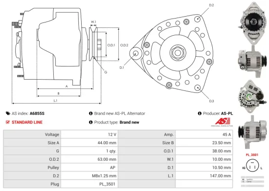 Generator 12 V AS-PL A6855S Bild Generator 12 V AS-PL A6855S