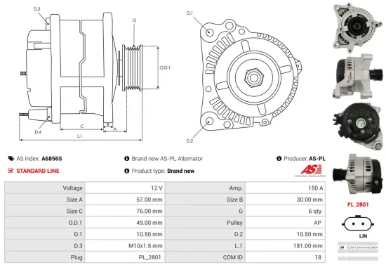 Generator 12 V AS-PL A6856S Bild Generator 12 V AS-PL A6856S